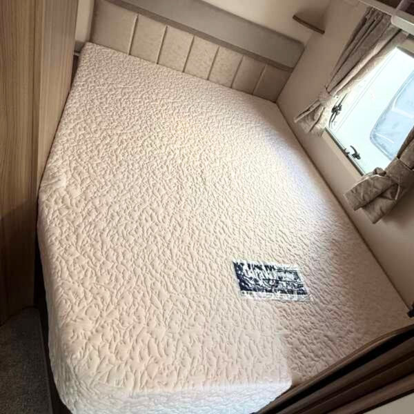 Real customer photo — Canal Long Boat, fitted with our Novolatex Left Curved Corner Caravan Mattress